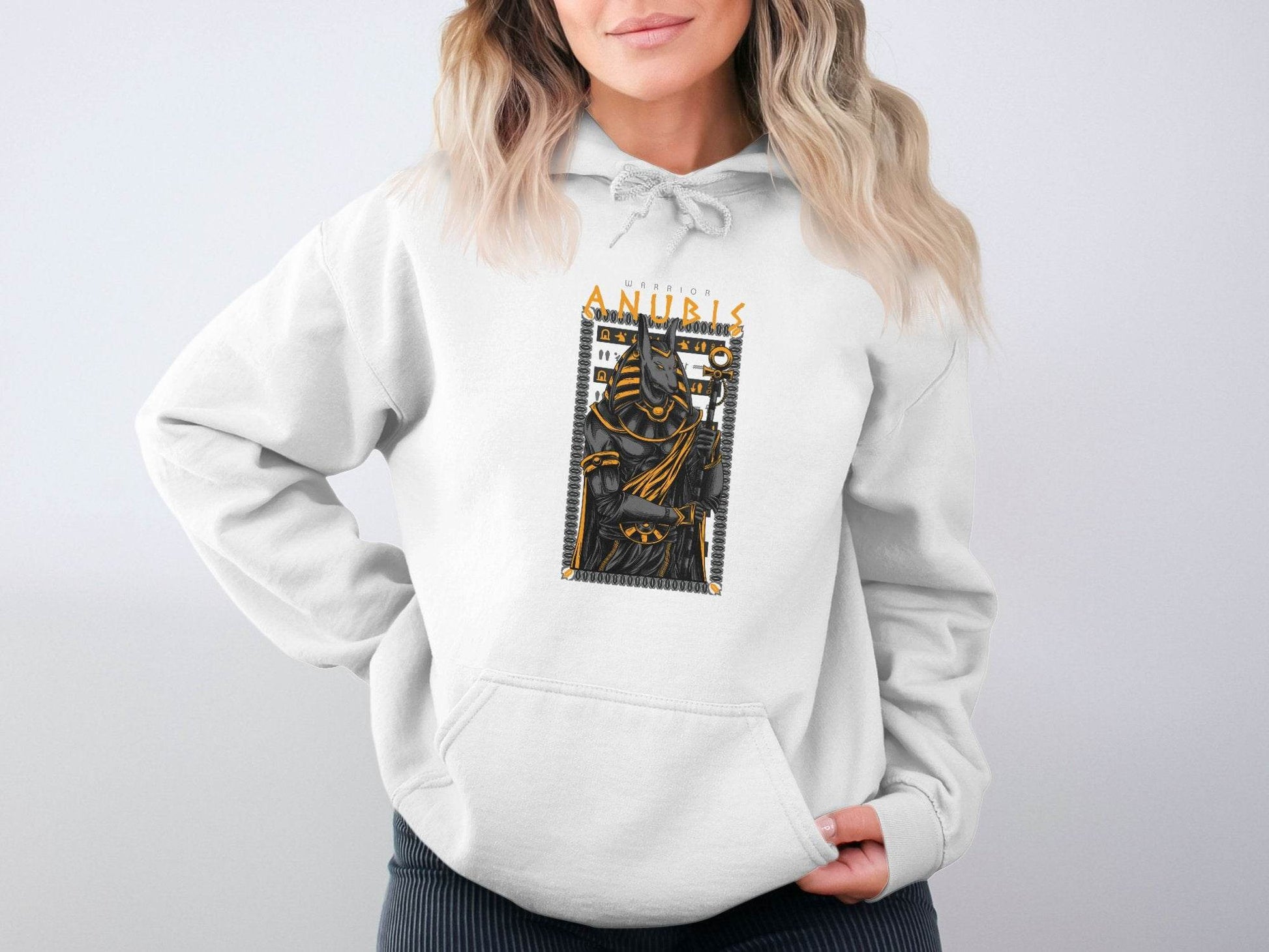 Anubis Warrior with Hieroglyphs Illustration Graphic Hoodie - Design & Vybe