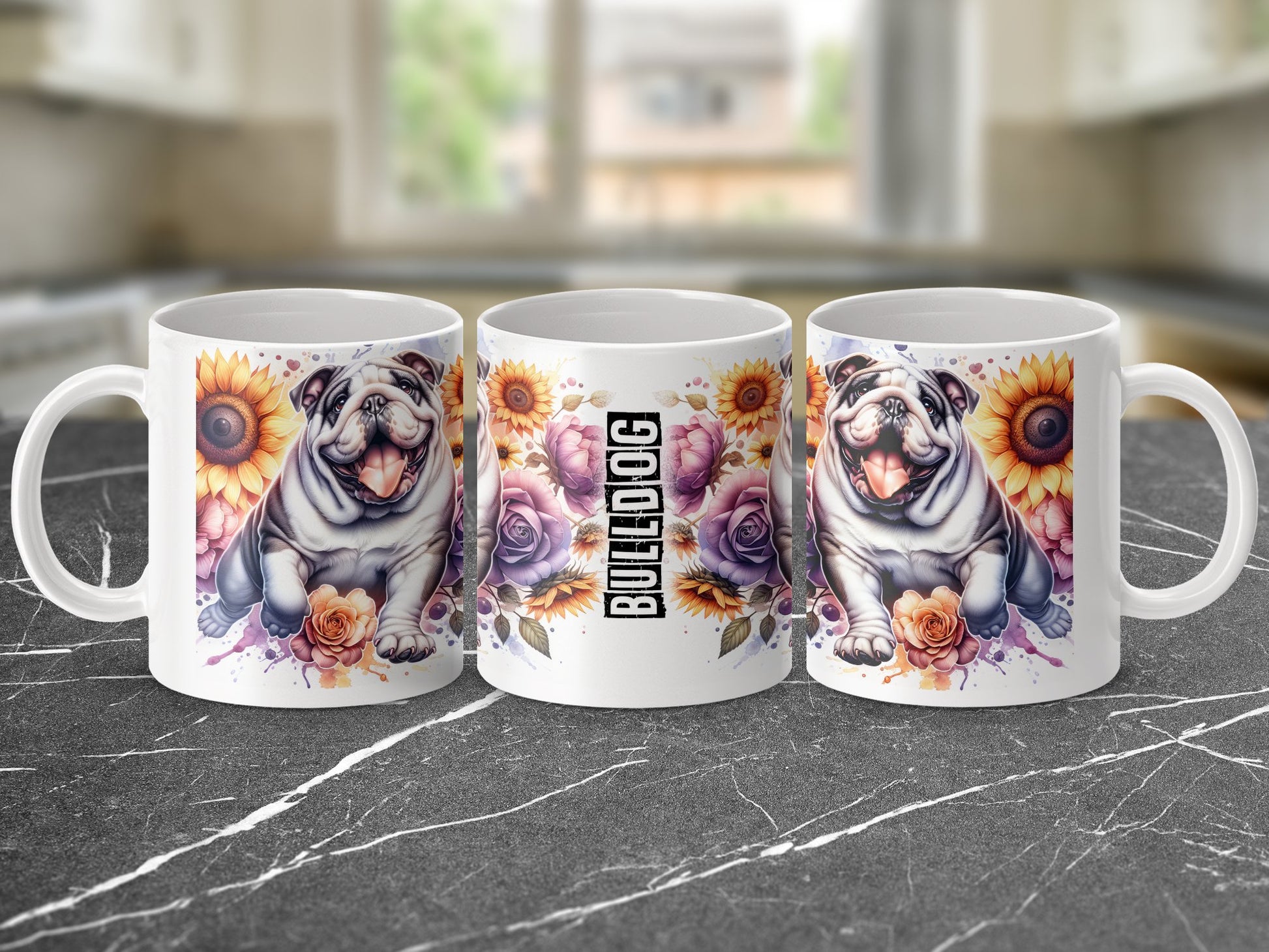 Adorable Bulldog Design with Floral Elements Mug product