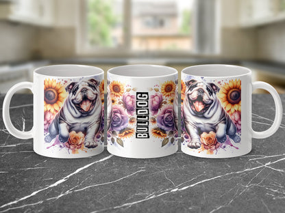 Adorable Bulldog Design with Floral Elements Mug product