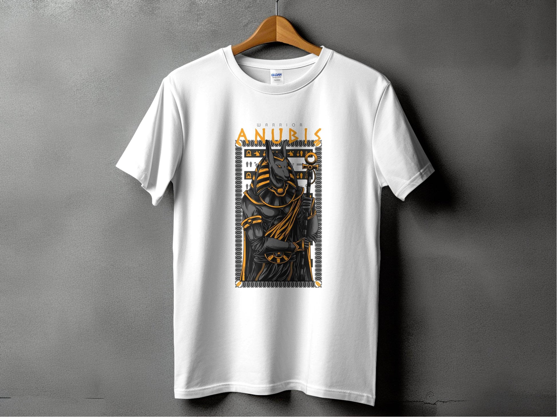 Anubis Warrior with Hieroglyphs Illustration Graphic T-Shirt - Design & Vybe