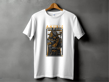 Anubis Warrior with Hieroglyphs Illustration Graphic T-Shirt - Design & Vybe