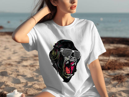 Funky Gorilla with Shades and Headphones T-Shirt - Design & Vybe
