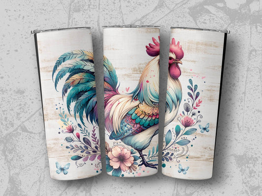 Artistic Rooster Floral Accented Design Great for Spring Tumbler - Design & Vybe