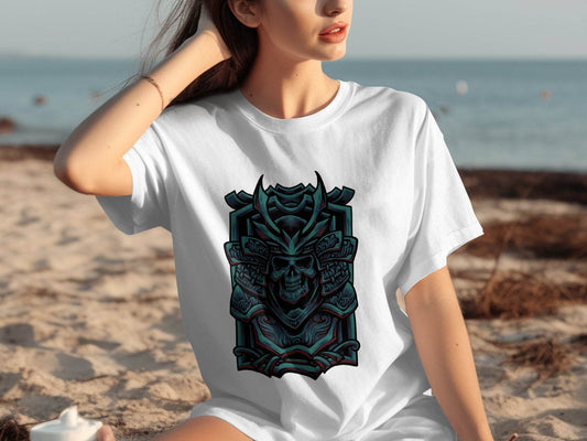 Samurai Skull Design on White T-Shirt product