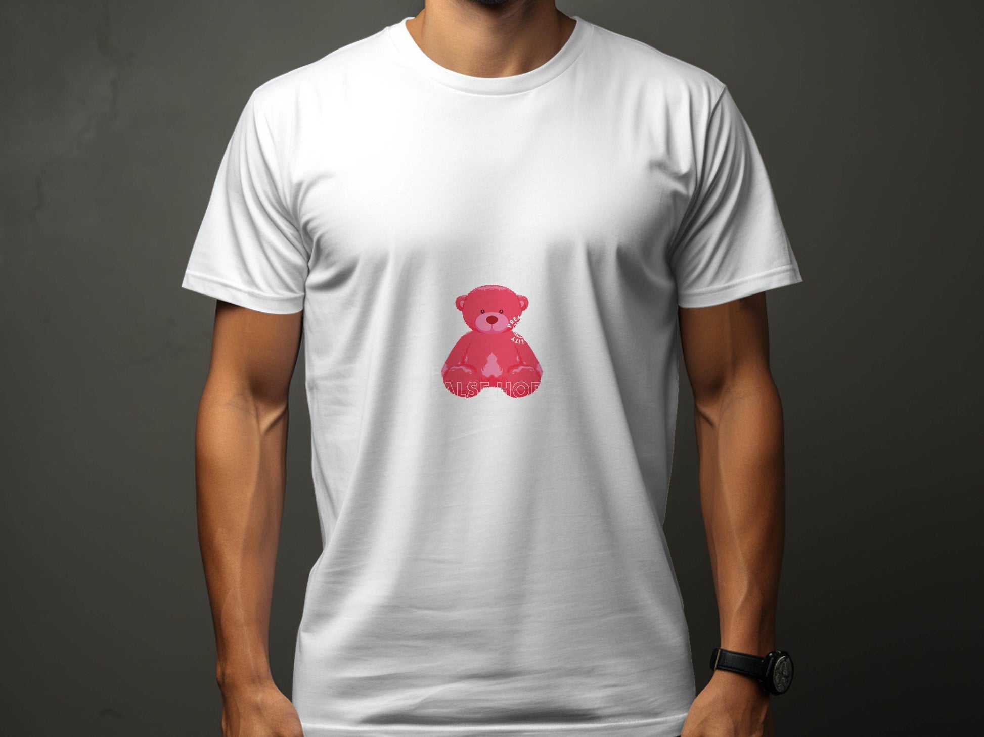 False Hope with Pink Bear Print Graphic T-Shirt - Design & Vybe