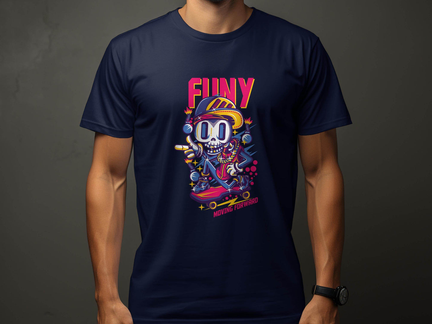 Funny Skull With Bomb On Skateboard Moving Forward T-Shirt - Design & Vybe