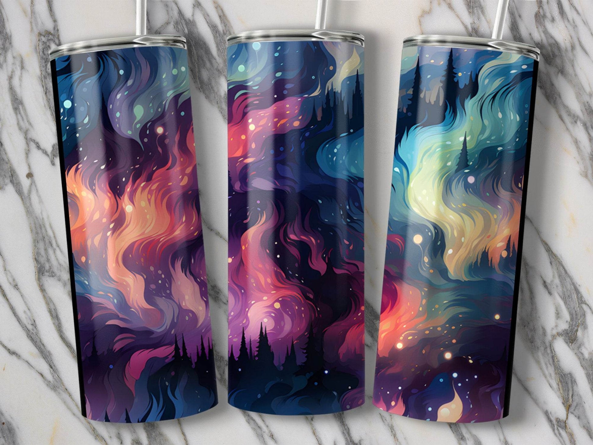Cosmic Aurora Landscape Design Abstract Style Art Tumbler - Design & Vybe
