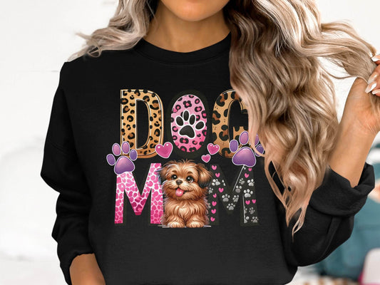 Dog Mom Cute Puppy Hearts Animal Print Design Graphic Sweater - Design & Vybe