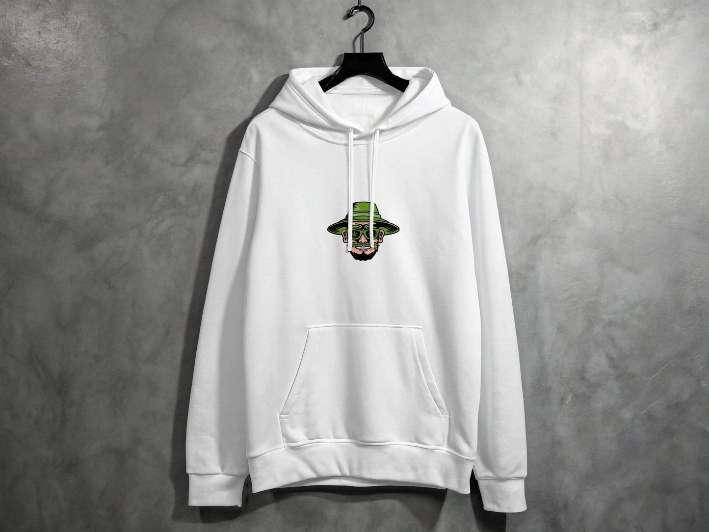 Green Bearded Man With Weed Hat Cartoon Design Hoodie - Design & Vybe