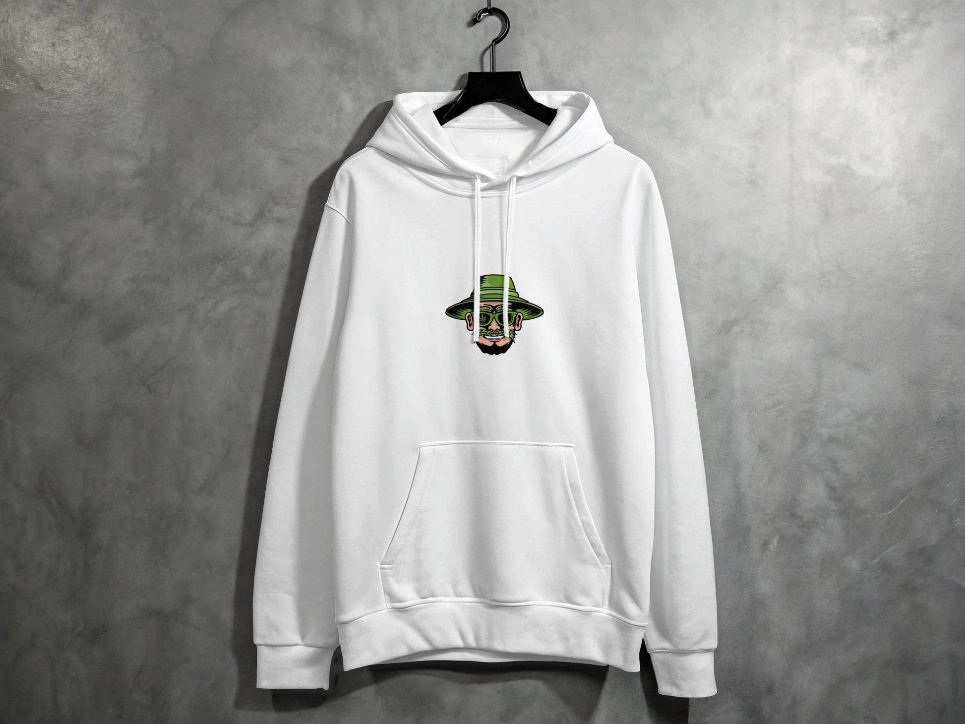 Green Bearded Man With Weed Hat Cartoon Design Hoodie - Design & Vybe