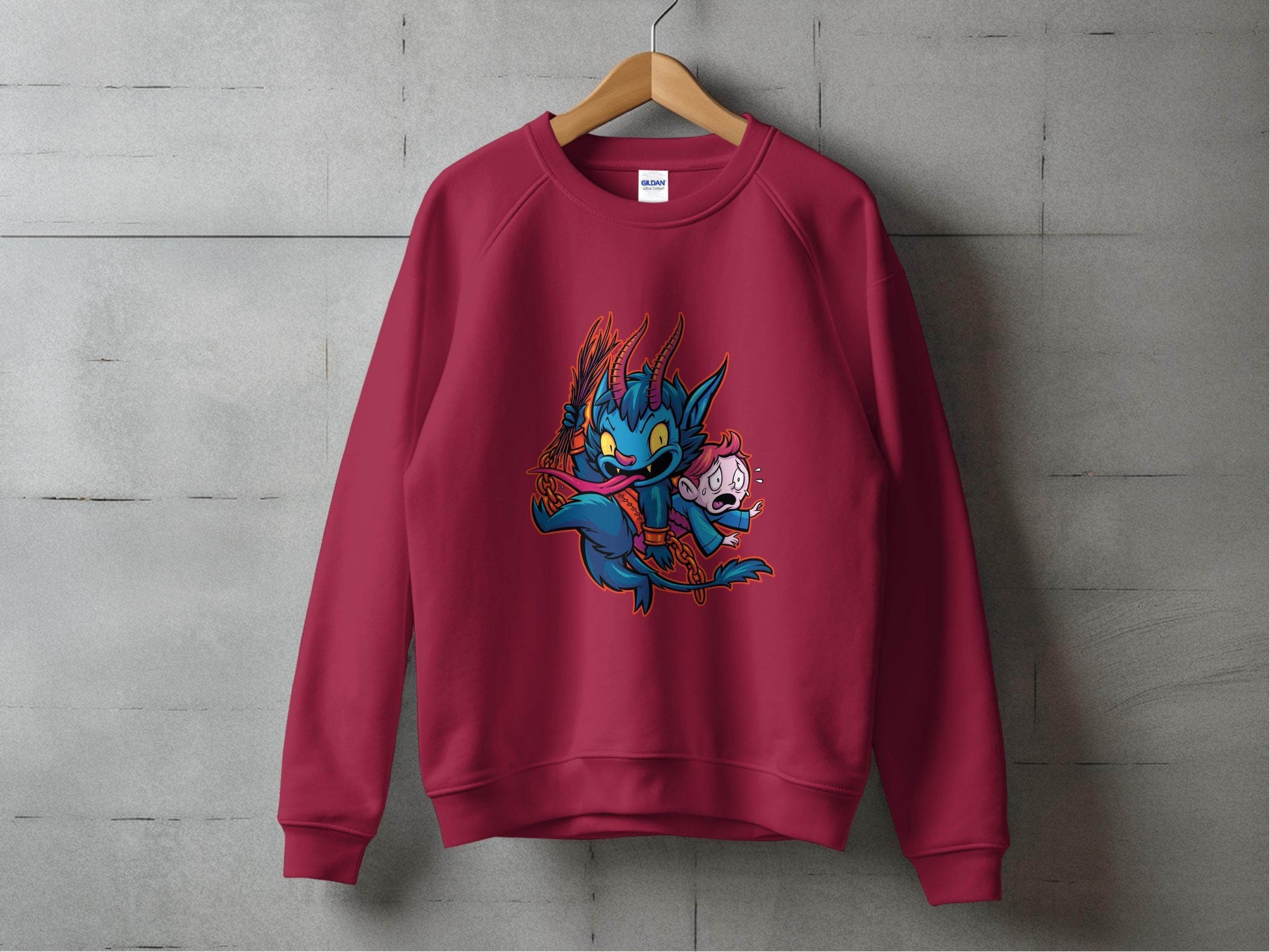 Krampus With Child Caught Illustration Cartoon Sweater - Design & Vybe