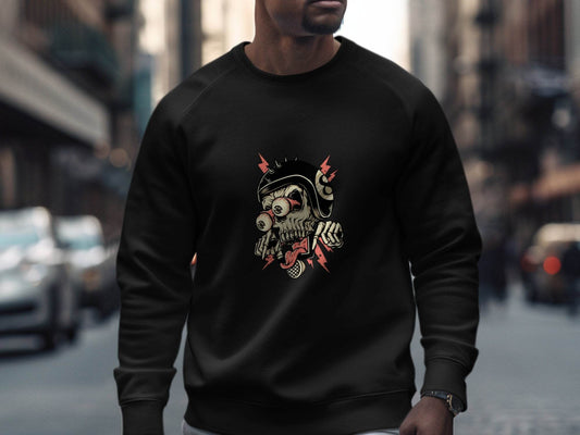 Eight Ball Spiked Helmet Skeleton Ride On Sweater - Design & Vybe