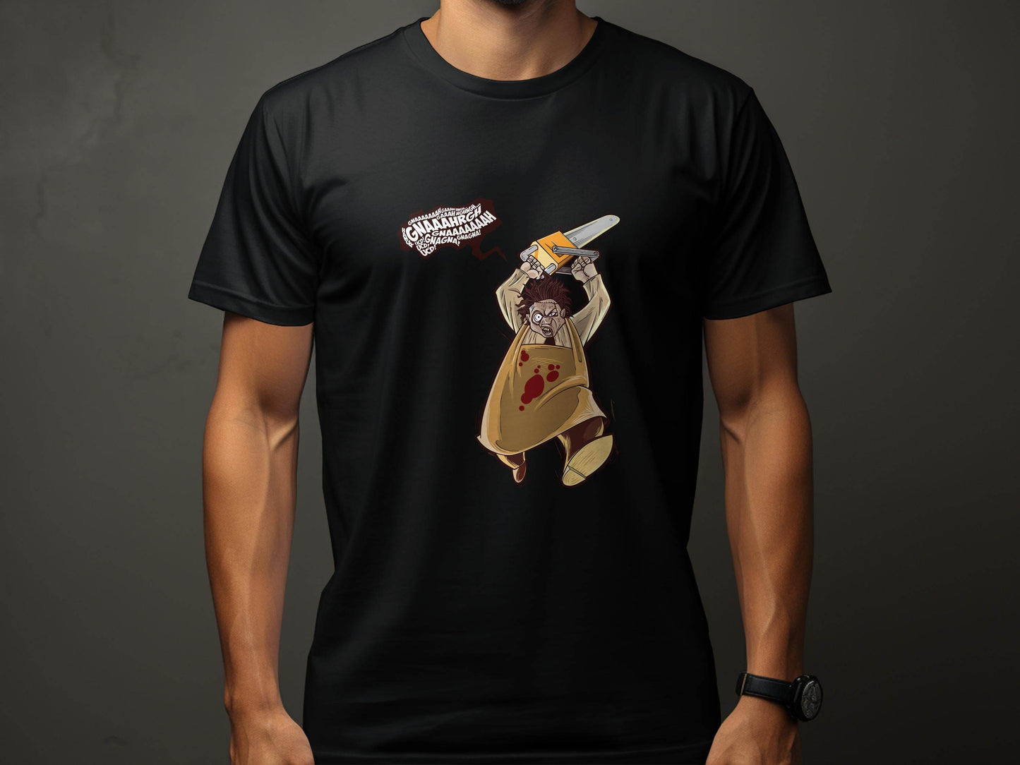 Horror Movie Villain with Chainsaw Illustration T-Shirt - Design & Vybe