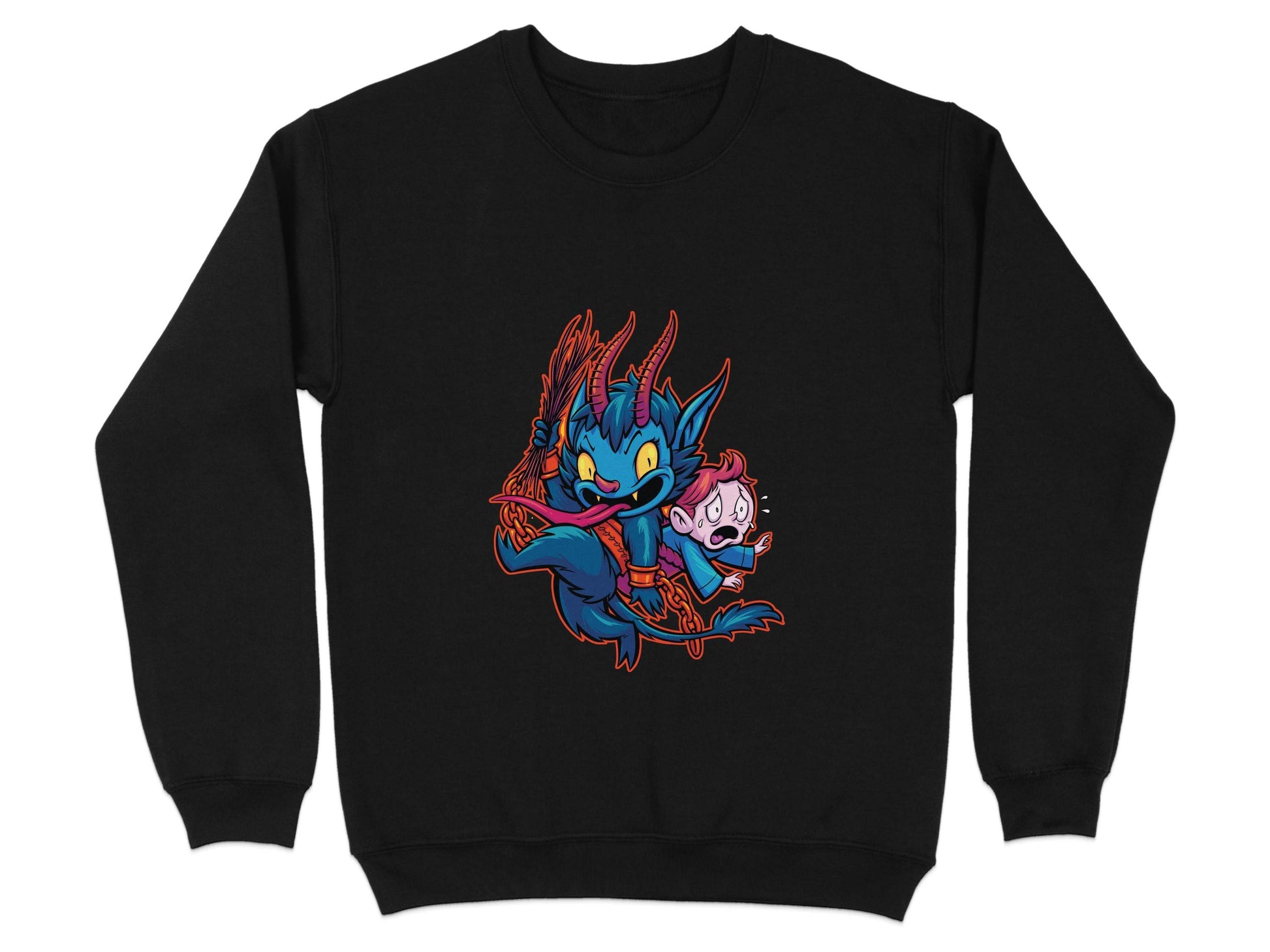 Krampus With Child Caught Illustration Cartoon Sweater - Design & Vybe