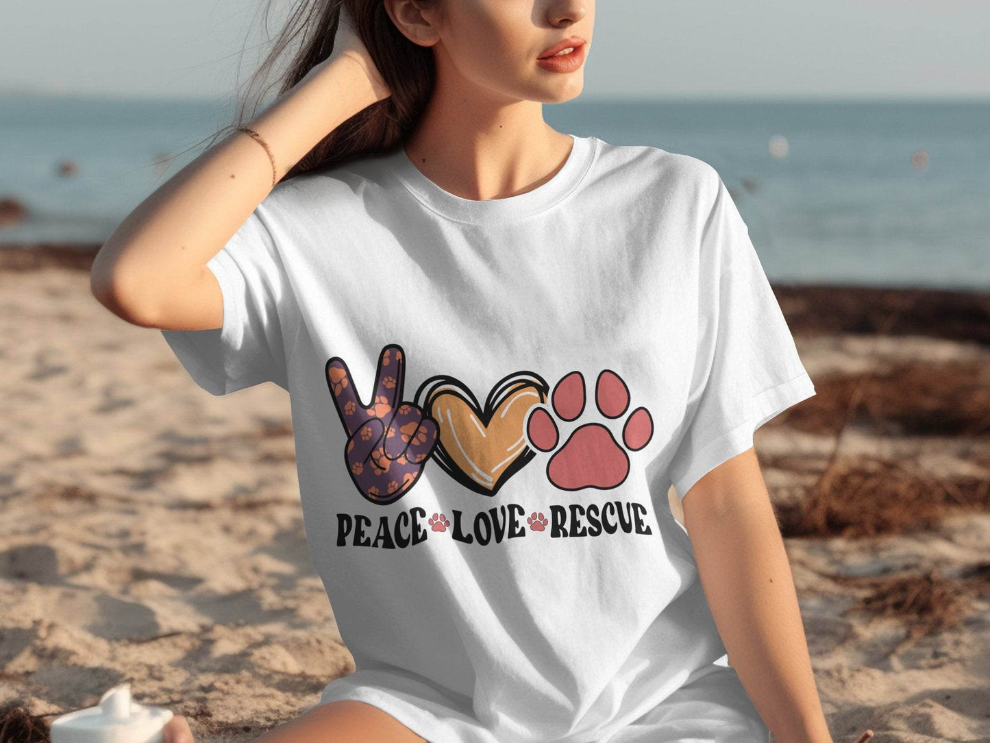 Peace Love Rescue Dog Paw Heart Pet Lover Graphic T-Shirt - Design & Vybe