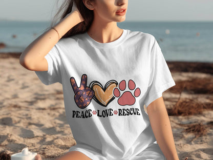 Peace Love Rescue Dog Paw Heart Pet Lover Graphic T-Shirt - Design & Vybe