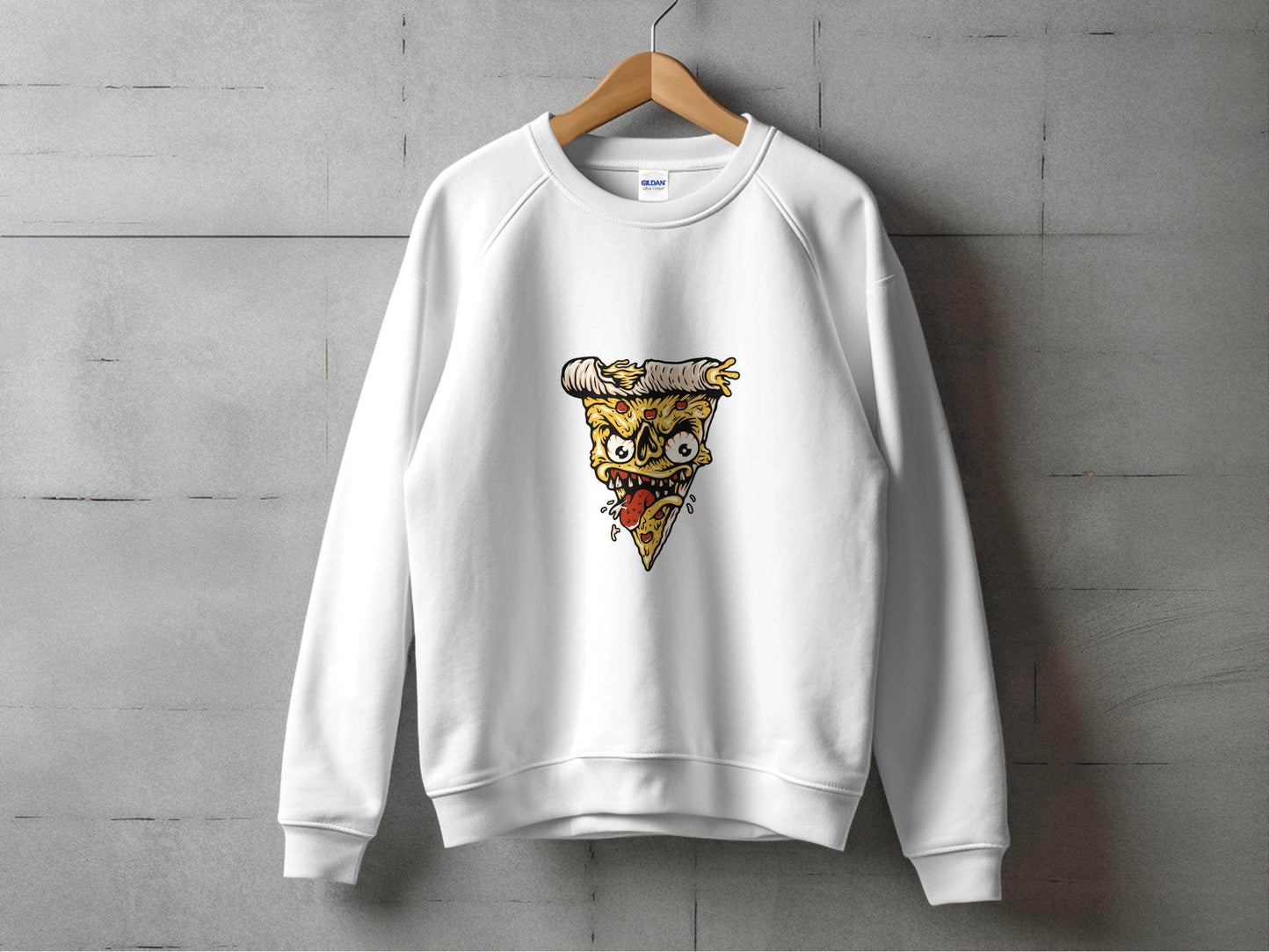 Creepy Pizza Slice with Evil Face Graphic Print Sweater - Design & Vybe