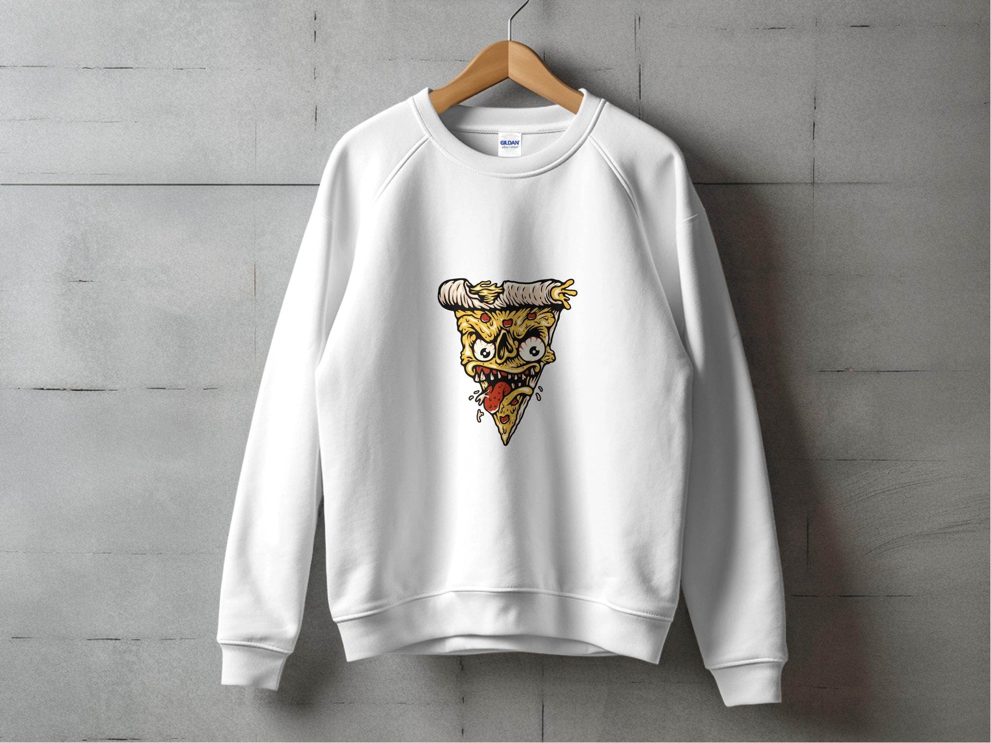 Creepy Pizza Slice with Evil Face Graphic Print Sweater - Design & Vybe