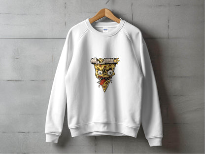 Creepy Pizza Slice with Evil Face Graphic Print Sweater - Design & Vybe
