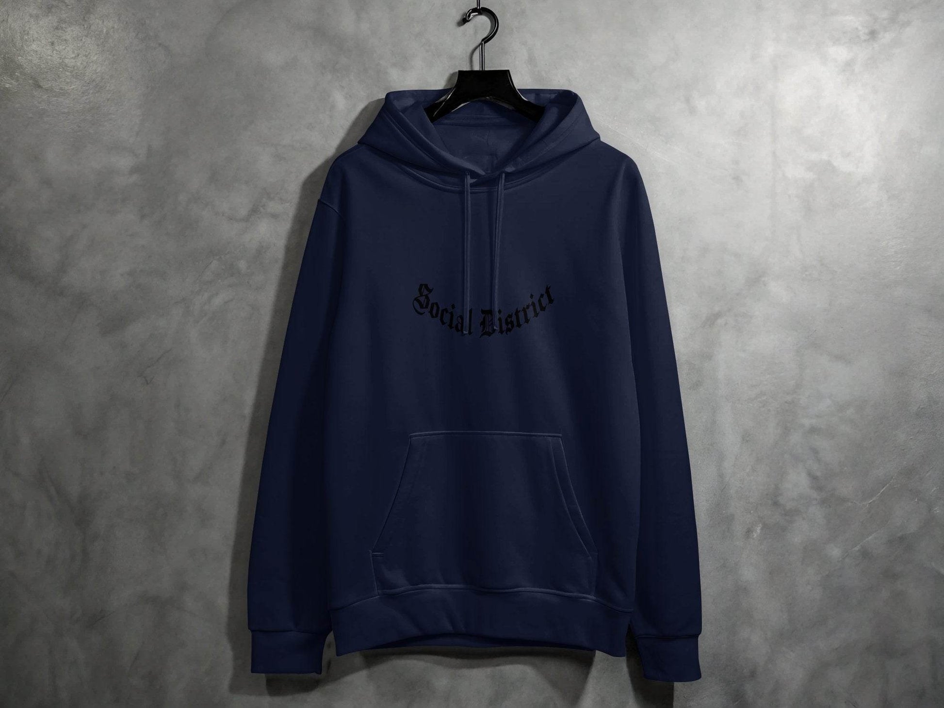 Social District Gothic Font Style Word Graphic Hoodie - Design & Vybe