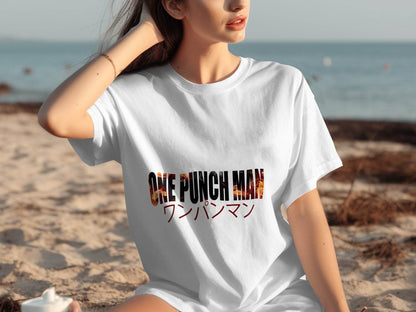 One Punch Man Design With Fire Background Novelty T-Shirt - Design & Vybe