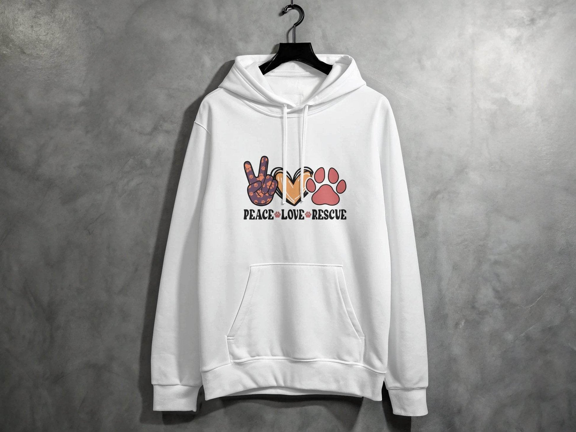 Peace Love Rescue Dog Paw Heart Pet Lover Graphic Hoodie - Design & Vybe