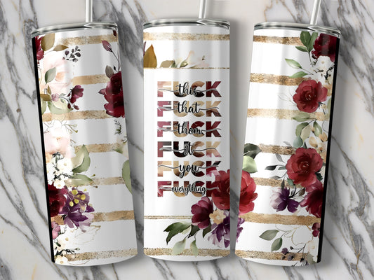 Floral and Striped Design Tumbler with Motivational product type