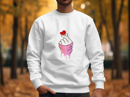 Finger Heart with a Red Heart Cartoon Drawing Hoodie - Design & Vybe