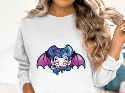 Stylish Vampire Bat Graphic White Sweatshirt product