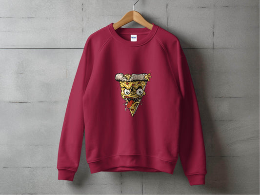 Creepy Pizza Slice with Evil Face Graphic Print Sweater - Design & Vybe