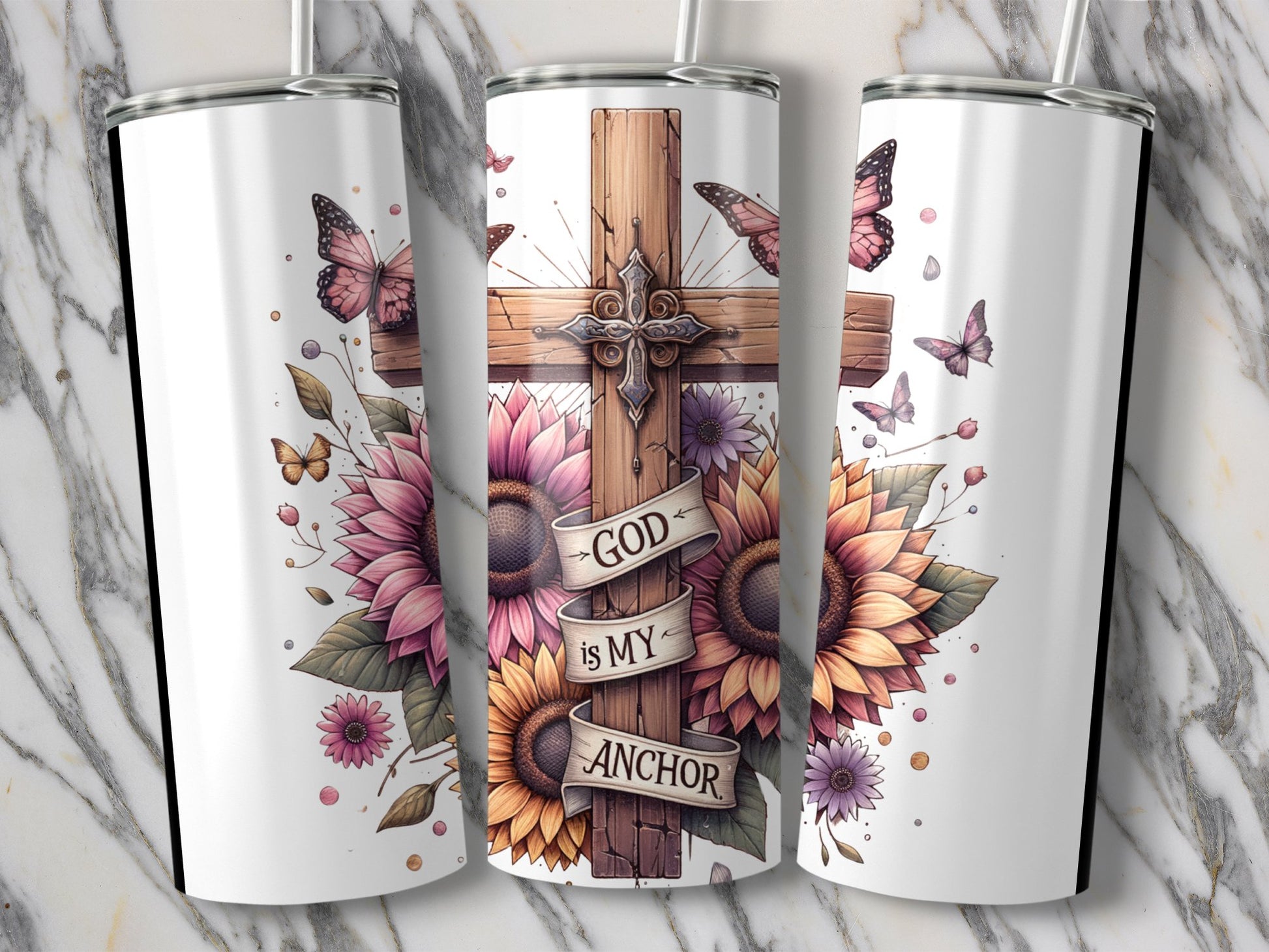 God Is My Anchor Sunflower and Cross Tumbler product