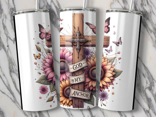 God Is My Anchor Sunflower and Cross Tumbler product