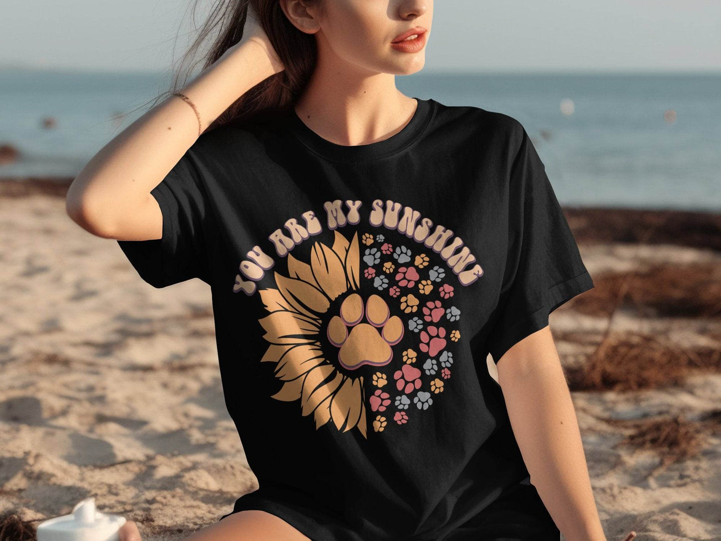 You Are My Sunshine Sunflower Paw Pattern Graphic T-Shirt - Design & Vybe