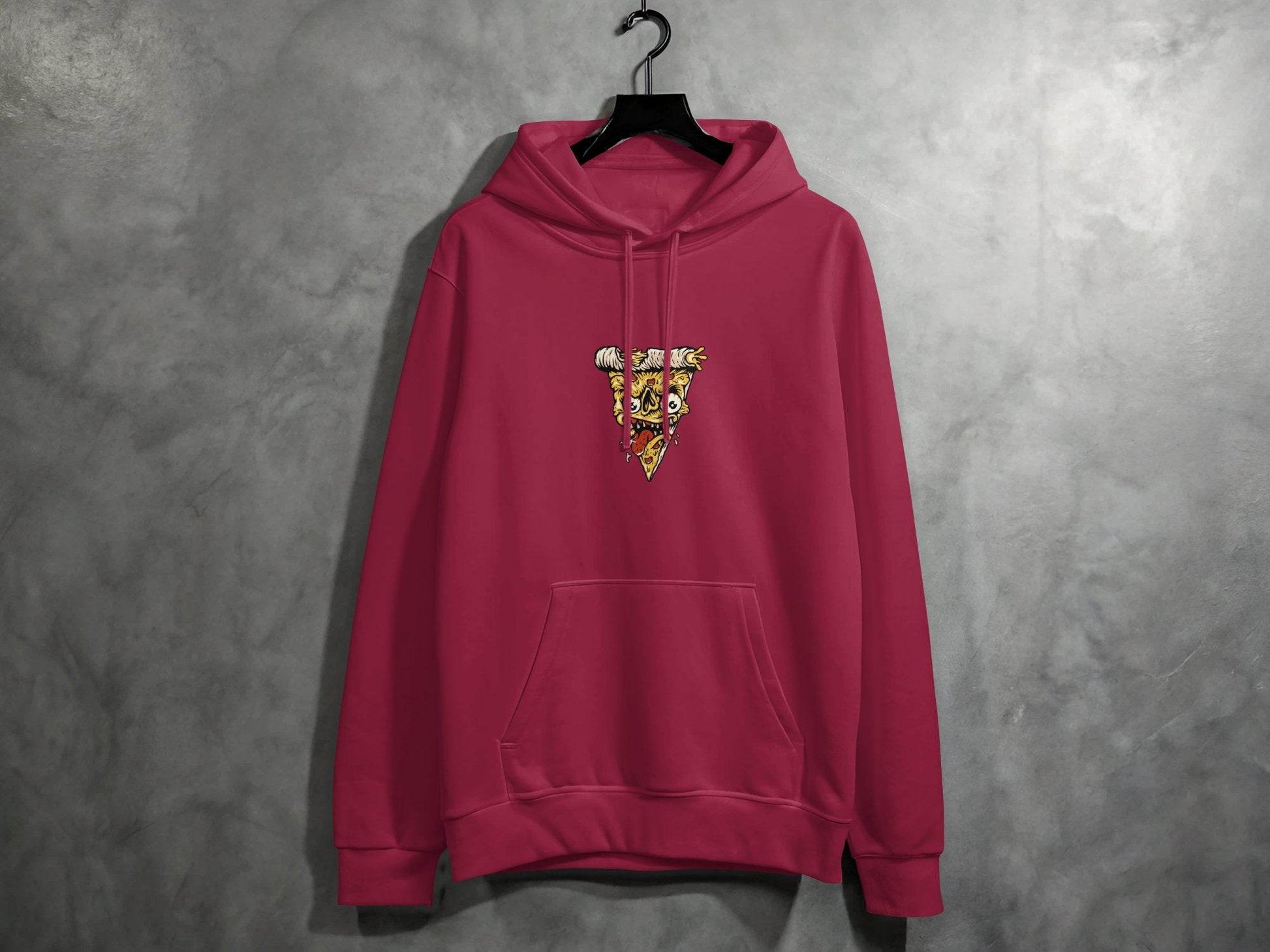 Creepy Pizza Slice with Evil Face Graphic Print Hoodie - Design & Vybe