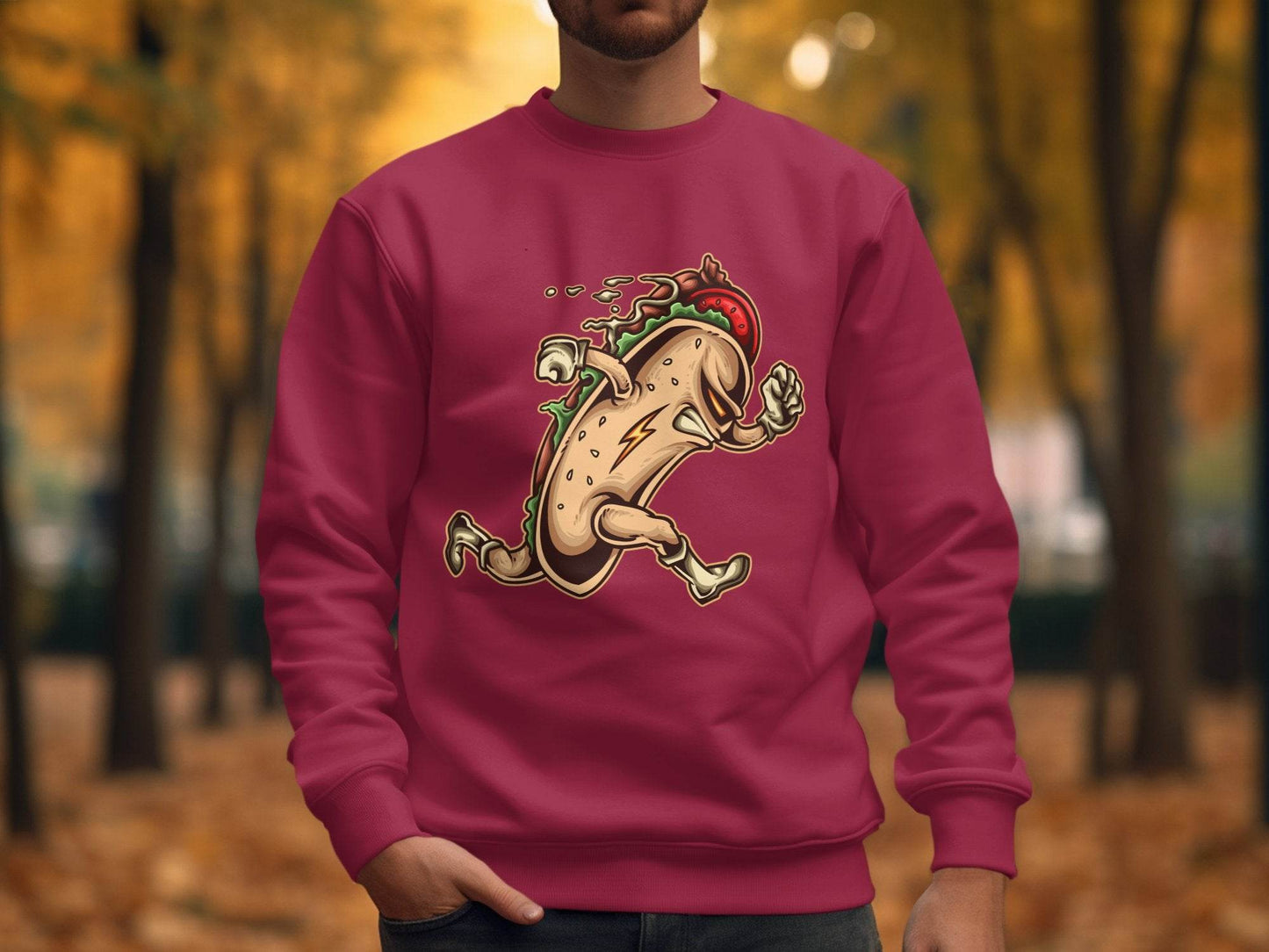 Hot Dog Running Taco Graphic Sweater - Design & Vybe