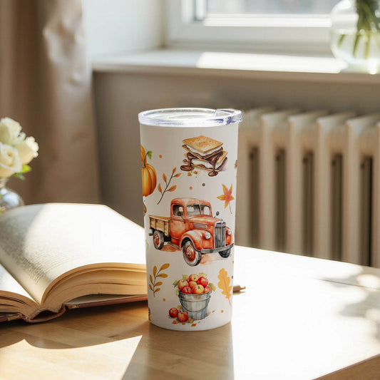 Farm Theme Autumn Harvest Truck Pumpkins Smores Fall Boots Design Tumbler - Design & Vybe