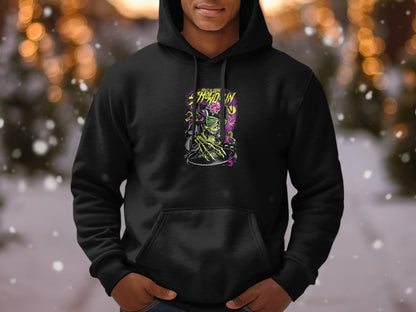 Stylish Vibrant Skeleton Design Black Hoodie product