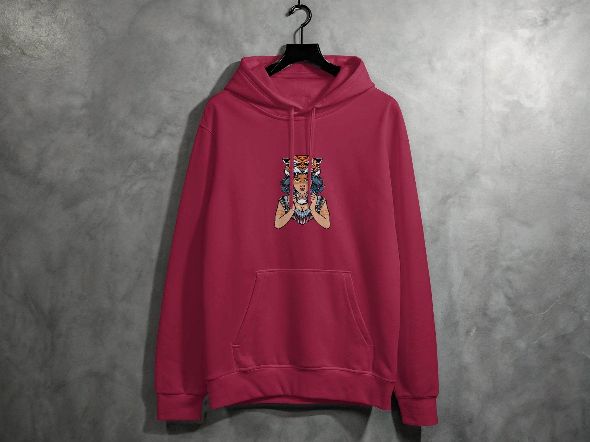 Fierce Tiger Spirit Headdress Young Woman Design Hoodie - Design & Vybe