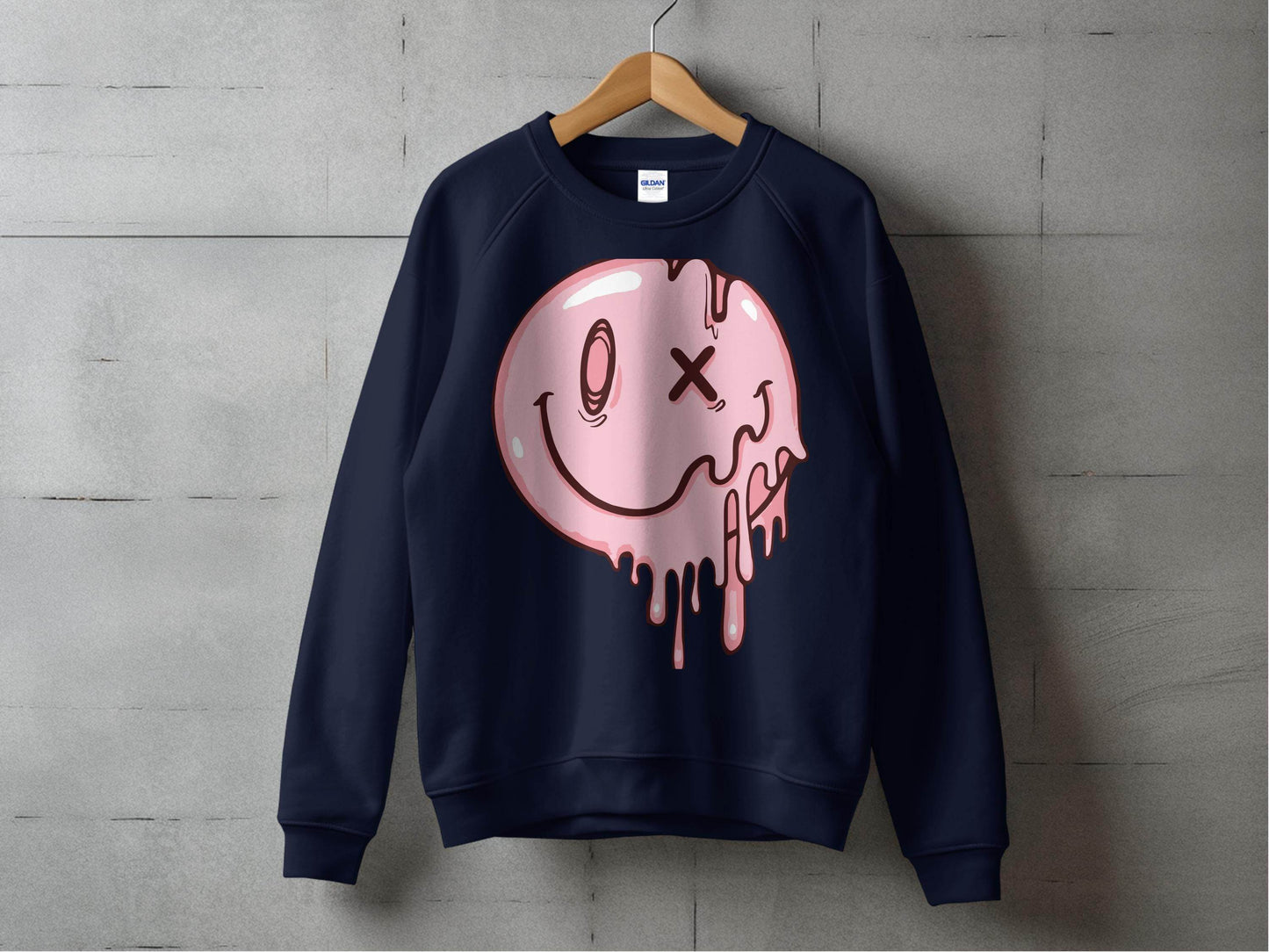 Melting Dripping Smiley Graphic Accent Sweater - Design & Vybe