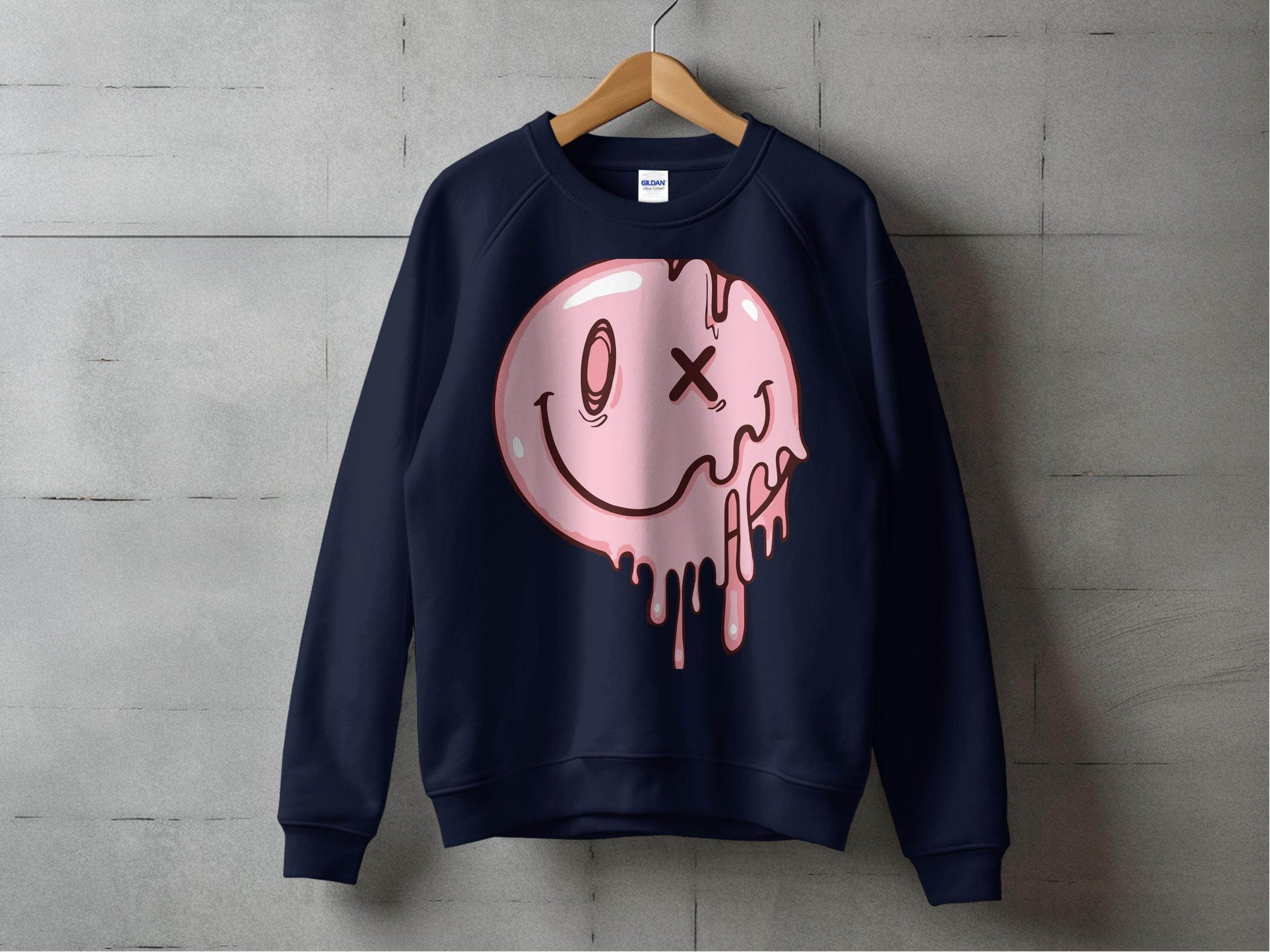 Melting Dripping Smiley Graphic Accent Sweater - Design & Vybe