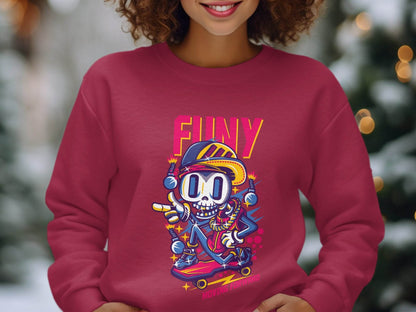 Funny Skull With Bomb On Skateboard Moving Forward Sweater - Design & Vybe