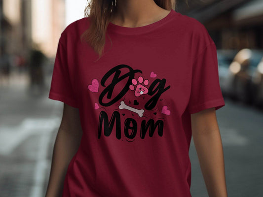 Dog Mom with Hearts and Bone Design Graphic Print T-Shirt - Design & Vybe