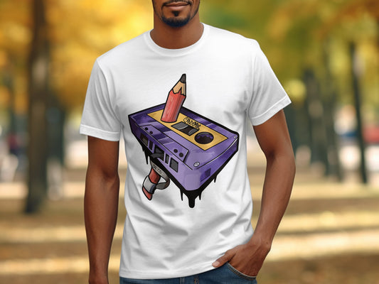 Retro Cassette Tape and Pencil Graphic T-Shirt product type