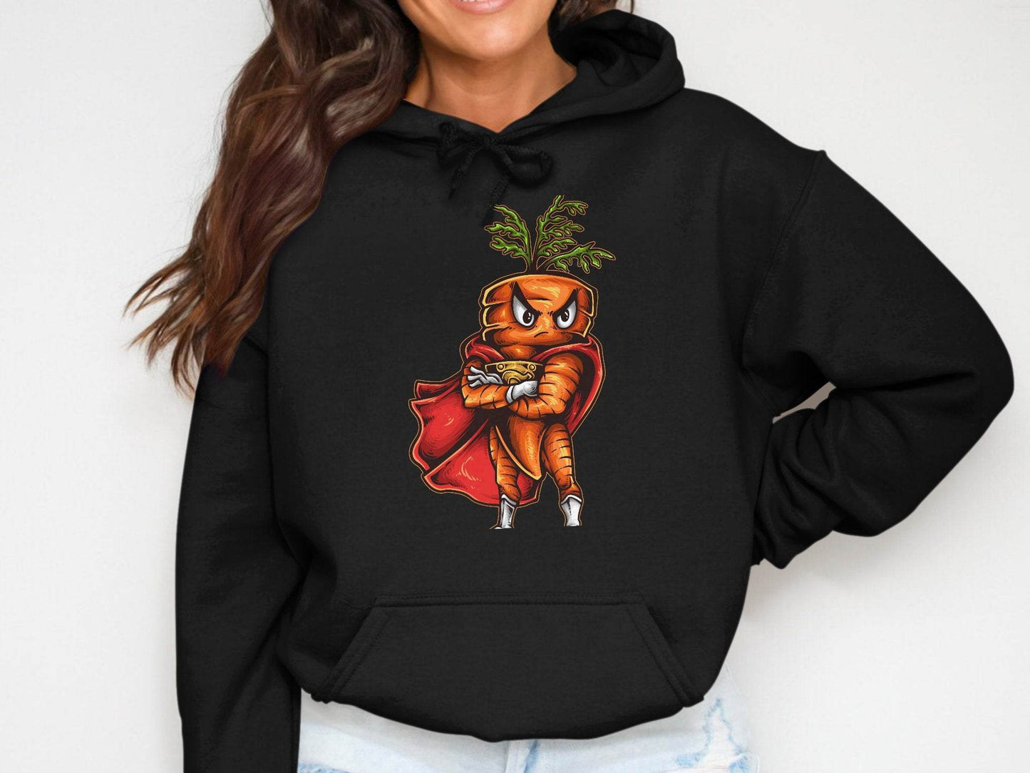 Superhero Carrot Character Graphic Sweater - Design & Vybe