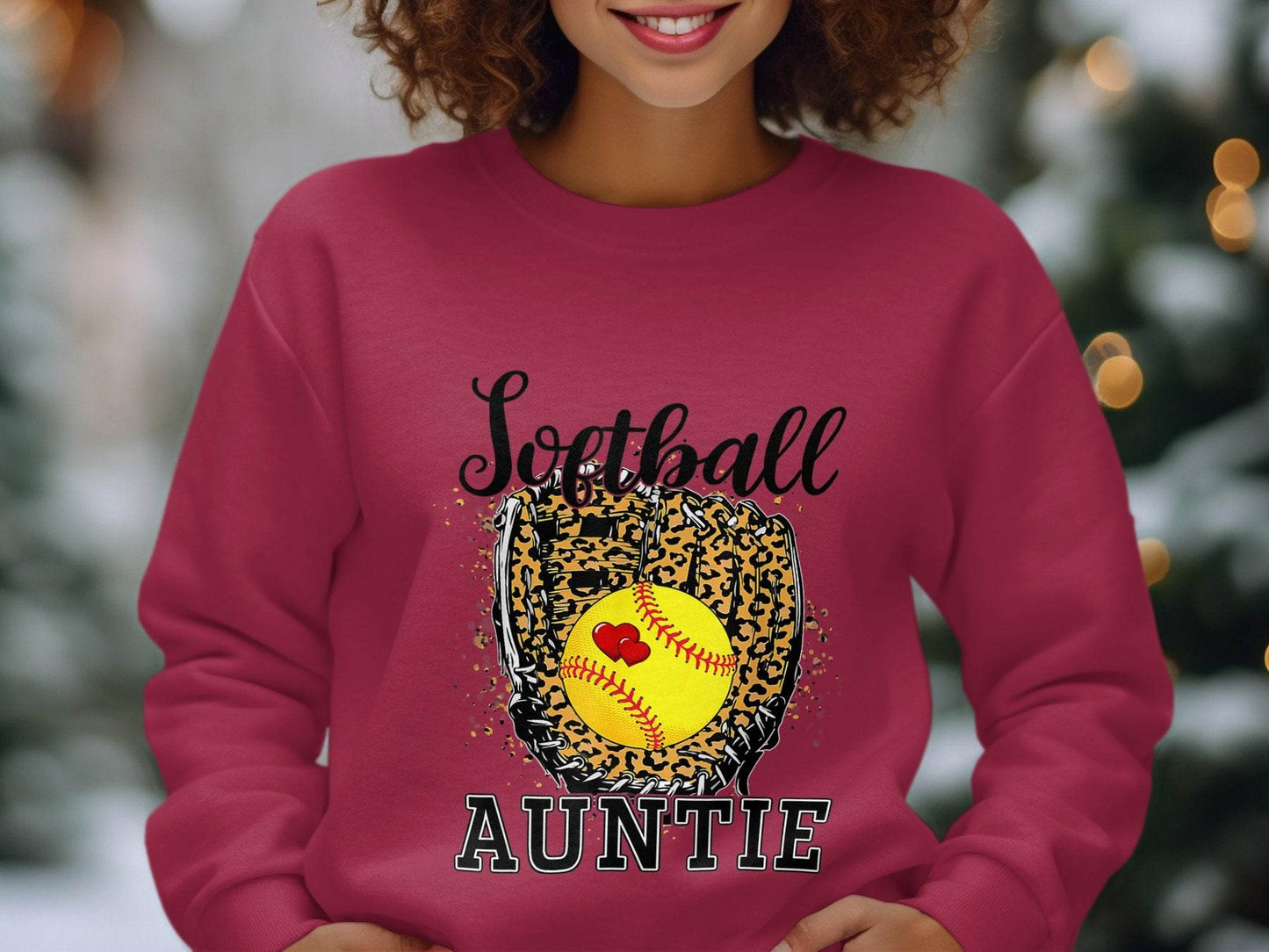 Softball Auntie with Hearts and Leopard Glove Design Sweater - Design & Vybe