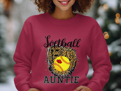 Softball Auntie with Hearts and Leopard Glove Design Sweater - Design & Vybe