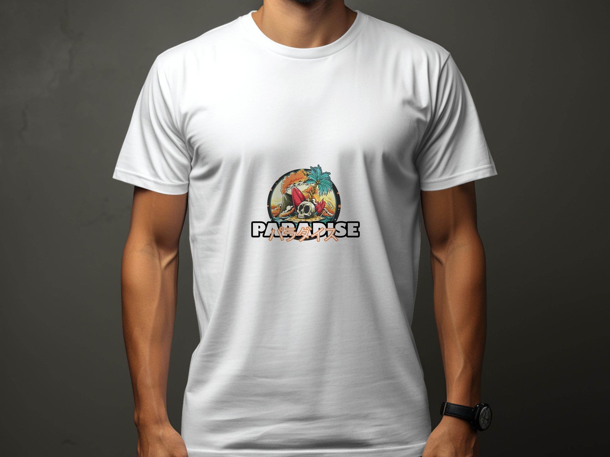 Paradise Skull Island With Surfboard Graphic T-Shirt - Design & Vybe