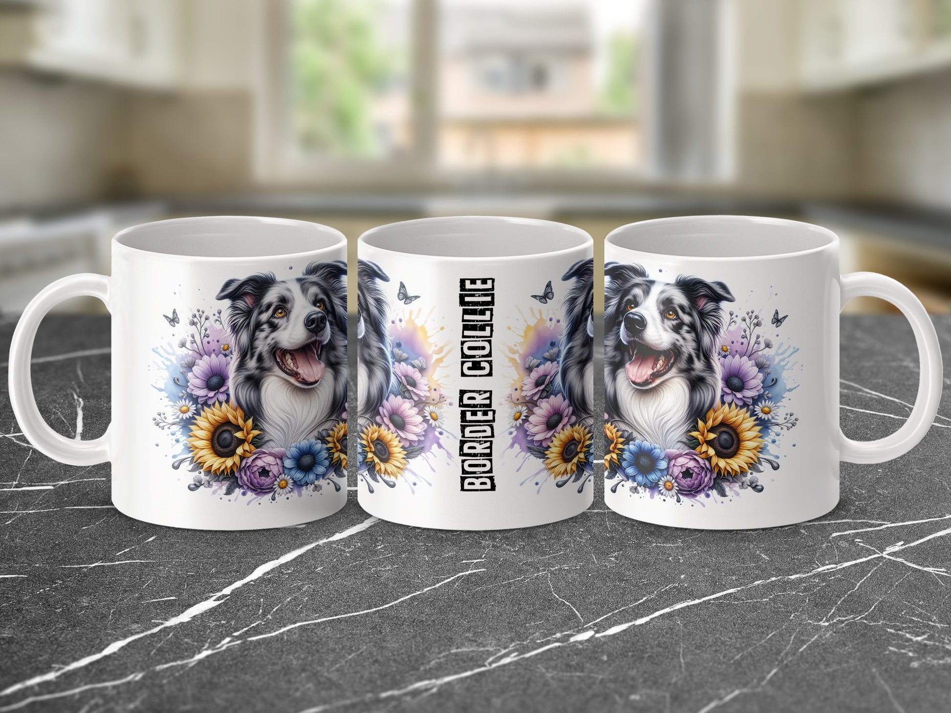 Border Collie Art Coffee Mug Cute Gift Floral Product