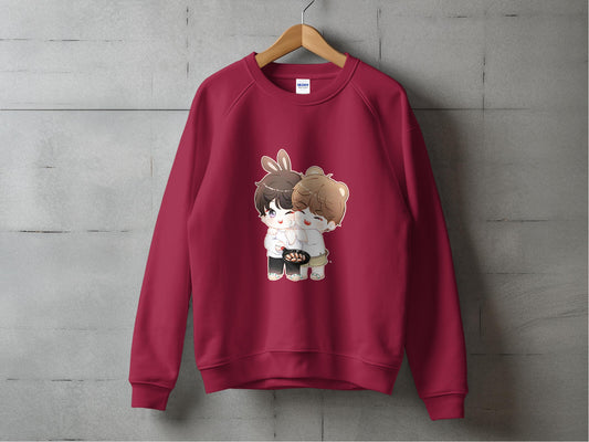 Adorable Cartoon Animal Embrace Red Sweatshirt product type