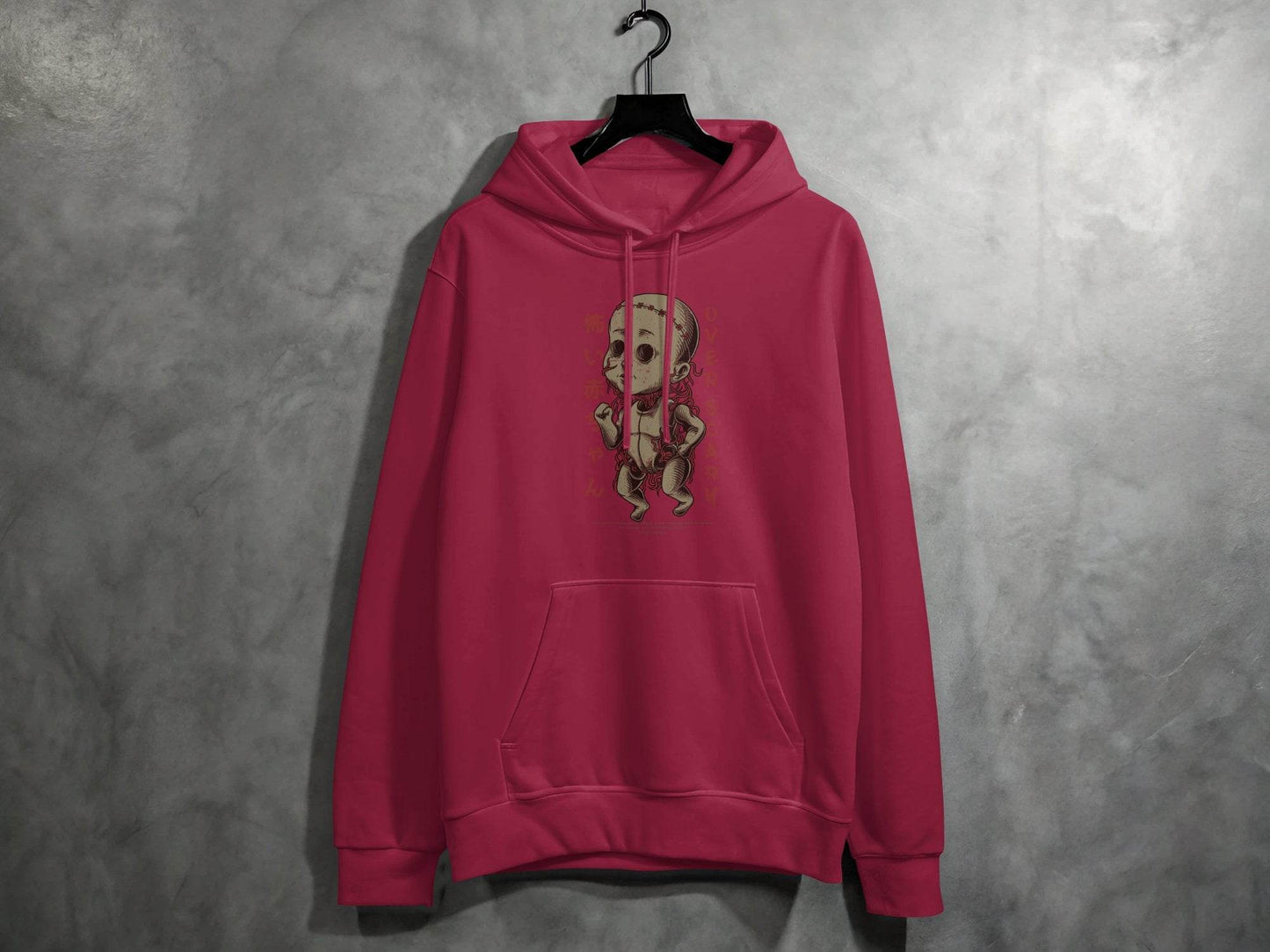 Scary Doll with Japanese Text Design Trendy Over Scary Hoodie - Design & Vybe